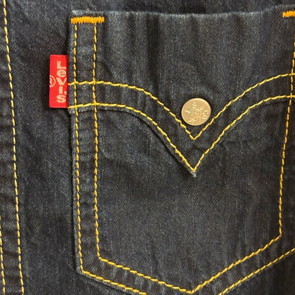 Vintage 2003 Levi’s Type 1™ Western Pearl Snap Shirt Mens M Dark Denim Y2K - Picture 4 of 12